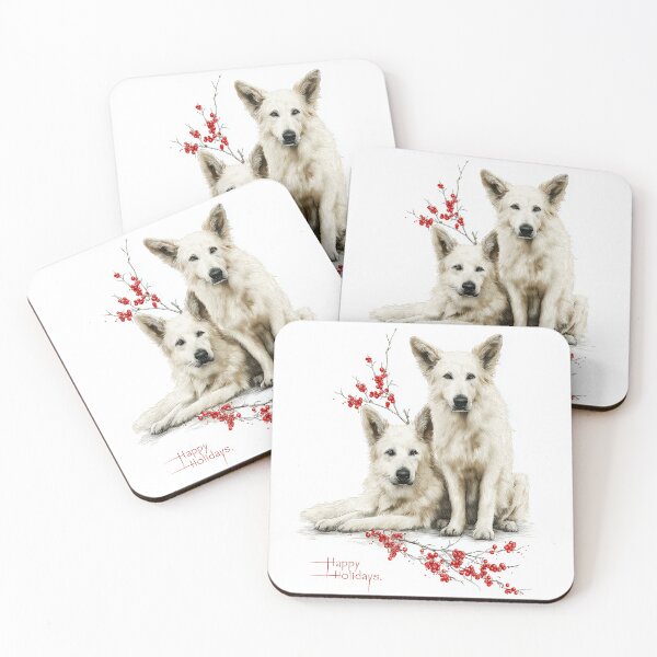 Item preview, White Swiss Shepherd Dogs with Holiday Vibes designed and sold by Blue Horse Photo Magic.
