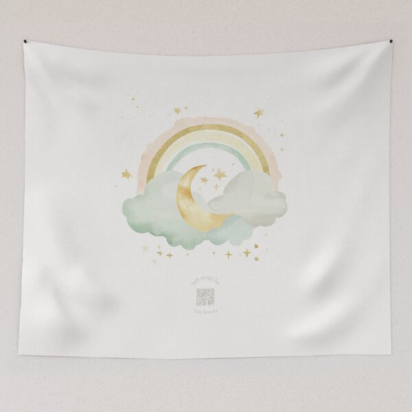 Item preview, Sleeping Moon & Pastel Rainbow Watercolor Nursery Art | Mint Peach Cream | Lullaby QR Code Space designed and sold by Esterlane.