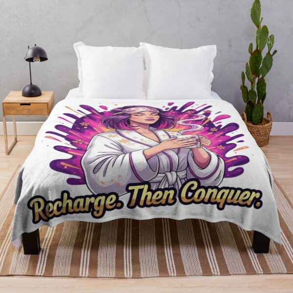 Item preview, Recharge Then Conquer | Self Care Pop Art Illustration with Robe and Coffee designed and sold by BoldBloomArt.