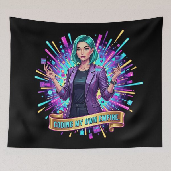 Item preview, Coding My Own Empire | Teal Hair Tech Girl Pop Art Boss Babe Design designed and sold by BoldBloomArt.