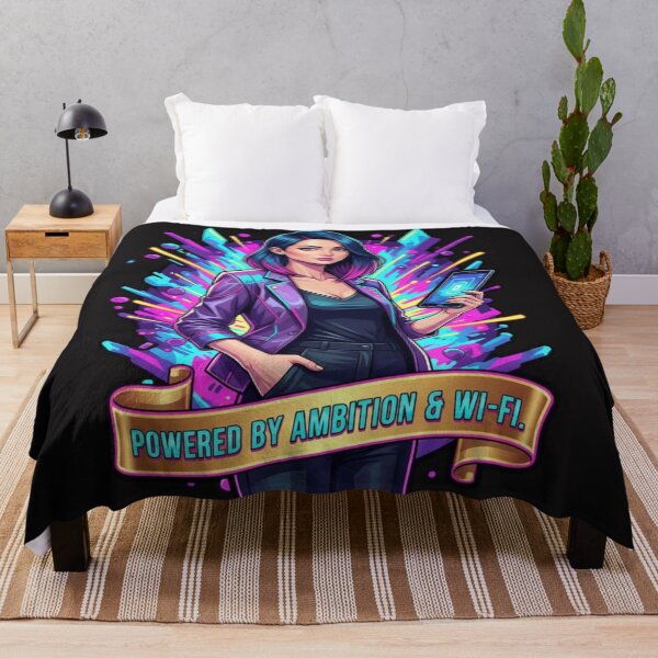 Item preview, Powered By Ambition & Wi-Fi | Cyber Pop Art Boss Babe Illustration T-Shirt designed and sold by BoldBloomArt.