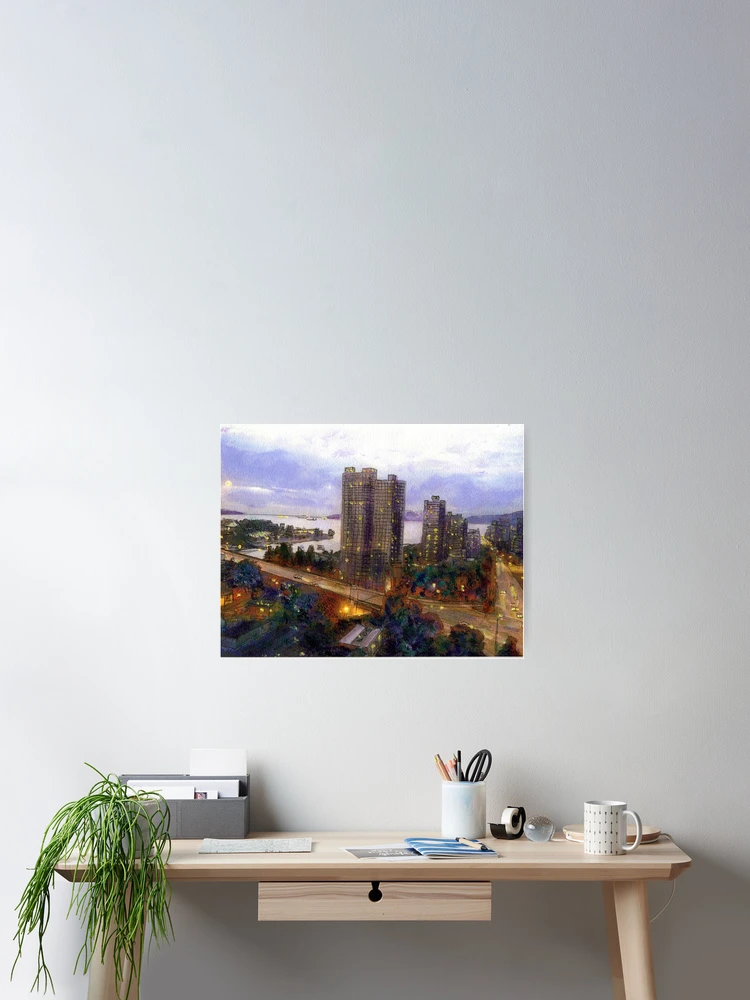 Thumbnail 2 of 3, Poster, Moon Rise Over Vancouver designed and sold by Randy Sprout Fine Art.