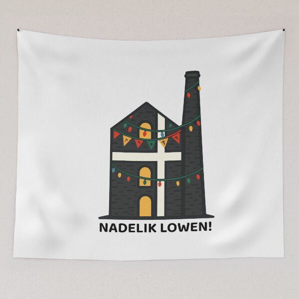 Item preview, "Nadelik Lowen!” – Christmas Cornish Pride Design with St. Piran’s Flag and Engine House designed and sold by celtveor.