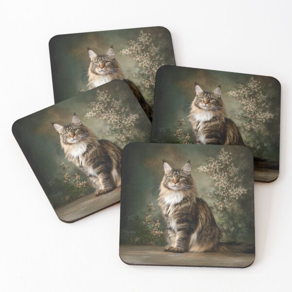 Item preview, Majestic Maine Coon Tabby Cat Portrait with Floral Background designed and sold by skibreck.