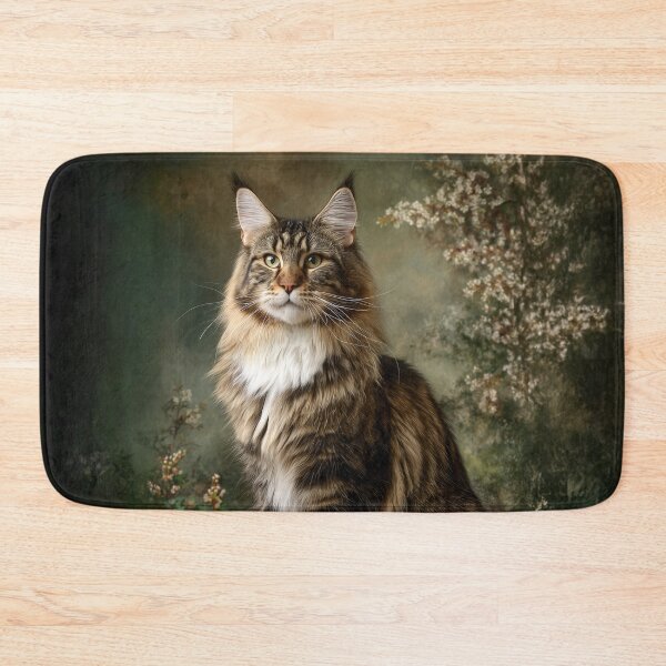 Item preview, Majestic Maine Coon Tabby Cat Portrait with Floral Background designed and sold by skibreck.