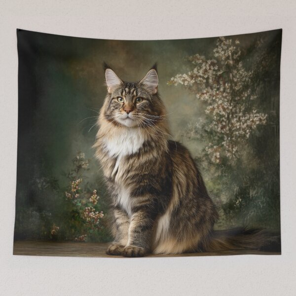 Item preview, Majestic Maine Coon Tabby Cat Portrait with Floral Background designed and sold by skibreck.