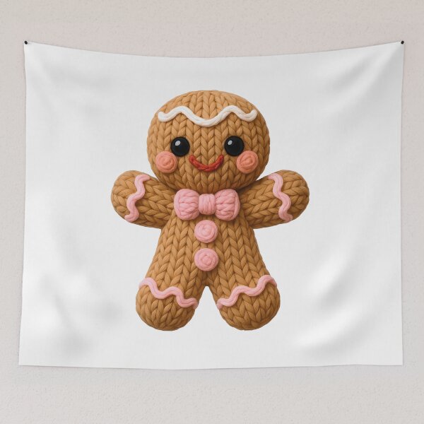 Item preview, Chunky Knit Gingerbread Man with Pink Bow | Cute Christmas Design designed and sold by Polarisofficial.
