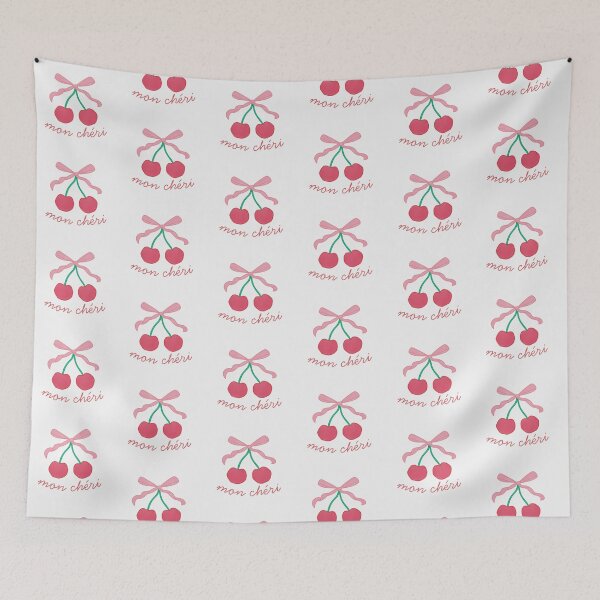 Item preview, mon cheri red cherries with pink bow  designed and sold by winterpumpkin.