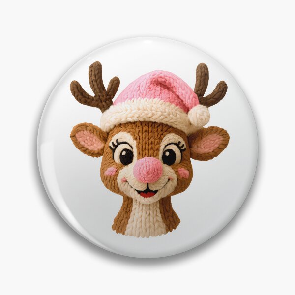 Item preview, Christmas Reindeer with Pink Nose and Hat | Kawaii Chunky Knit Design designed and sold by Polarisofficial.