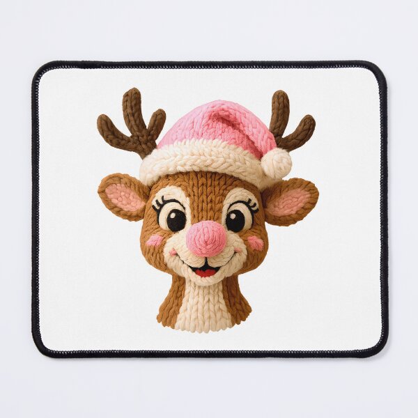 Item preview, Christmas Reindeer with Pink Nose and Hat | Kawaii Chunky Knit Design designed and sold by Polarisofficial.