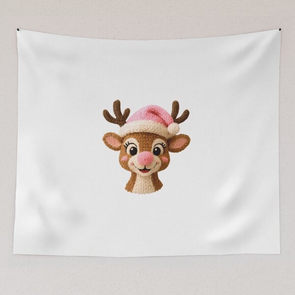 Item preview, Christmas Reindeer with Pink Nose and Hat | Kawaii Chunky Knit Design designed and sold by Polarisofficial.