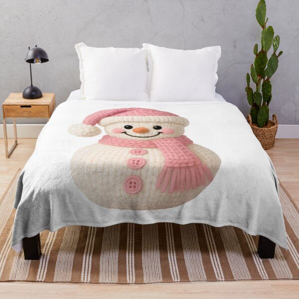 Item preview, Chunky Knit Snowman with Hat and Pink Scarf | Cute Christmas Design designed and sold by Polarisofficial.