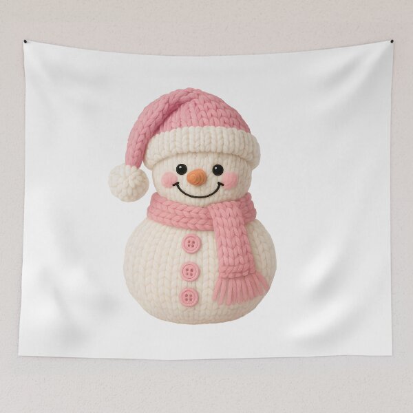 Item preview, Chunky Knit Snowman with Hat and Pink Scarf | Cute Christmas Design designed and sold by Polarisofficial.