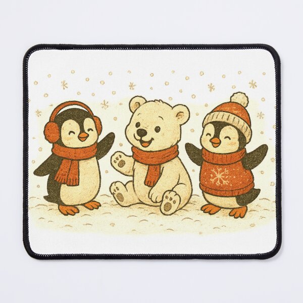 Item preview, Cute Christmas Penguins and Baby Polar Bear Playing in Snow – 1930s Style designed and sold by BlackDot Studio.