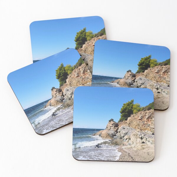 Item preview, Rocky Aegean coast with breaking waves designed and sold by TheArtofHeart.