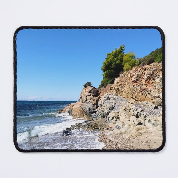 Item preview, Rocky Aegean coast with breaking waves designed and sold by TheArtofHeart.