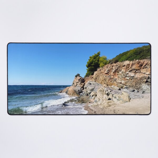 Item preview, Rocky Aegean coast with breaking waves designed and sold by TheArtofHeart.