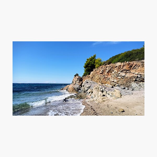 Item preview, Rocky Aegean coast with breaking waves designed and sold by TheArtofHeart.