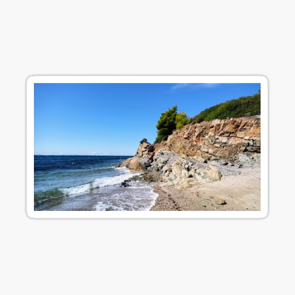 Item preview, Rocky Aegean coast with breaking waves designed and sold by TheArtofHeart.