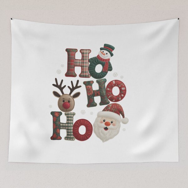 Item preview, HO HO HO Christmas Collage with Appliques and Textiles | Fabric and Reindeer Design designed and sold by Polarisofficial.