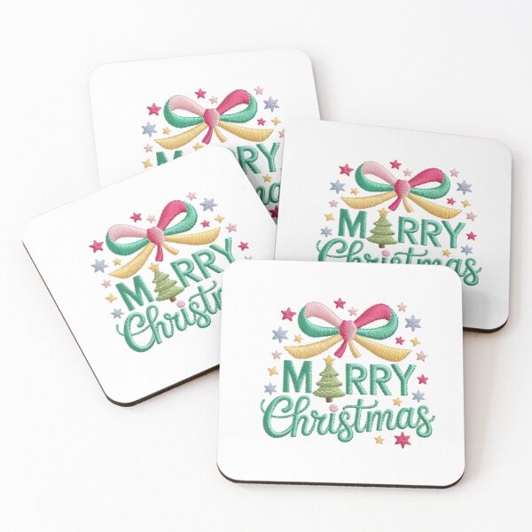 Item preview, Merry Christmas Embroidery and Calligraphy | Thread Bow and Stars designed and sold by Polarisofficial.