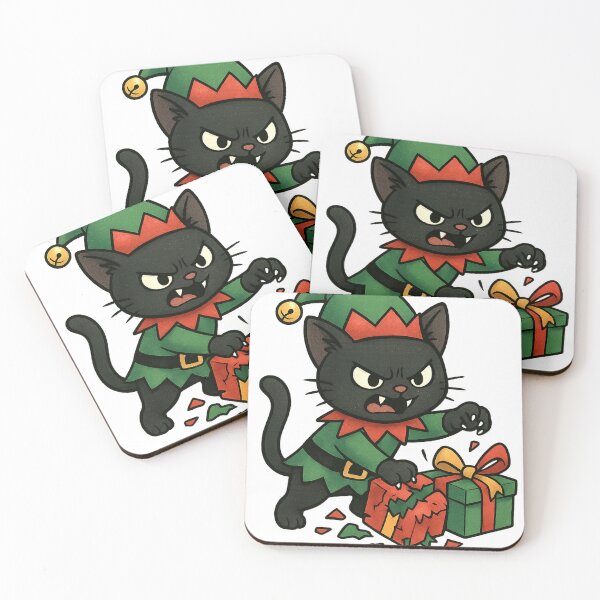 Item preview, Mischievous Black Cat Elf Destroying Christmas Gifts designed and sold by BlackDot Studio.