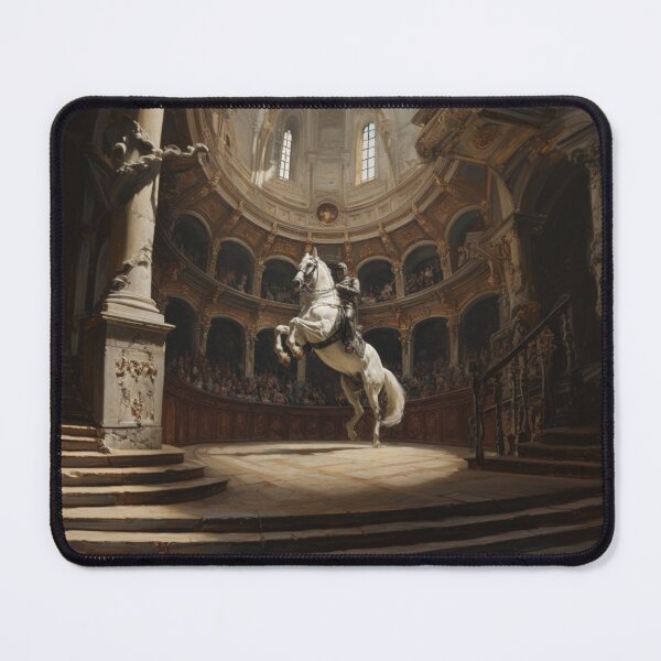Item preview, A dramatic scene of a Lipizzaner horse performing a levade in an ancient, candle-lit arena Horses in Motion designed and sold by CDC40.