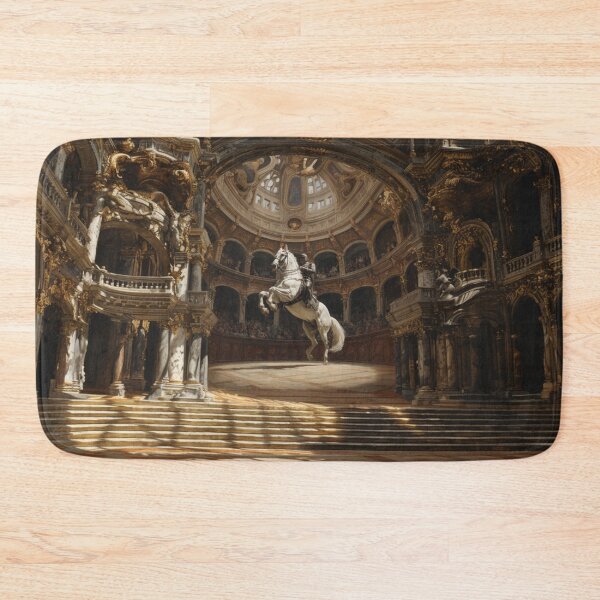 Item preview, A dramatic scene of a Lipizzaner horse performing a levade in an ancient, candle-lit arena Horses in Motion designed and sold by CDC40.