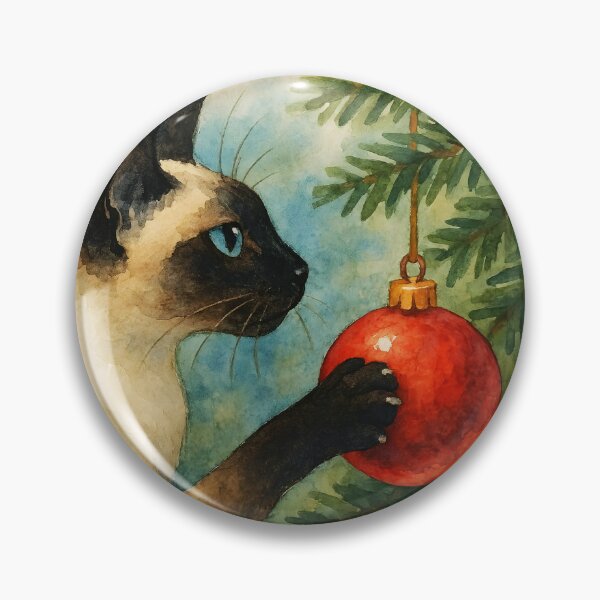 Item preview, Here Comes Santa Claws – Siamese Cat with Red Ornament Watercolor designed and sold by EmeraldeaDesign.