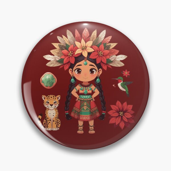 Item preview, Indigenous girl with two braids and a poinsettia flower headdress. designed and sold by AratingaCreativ.