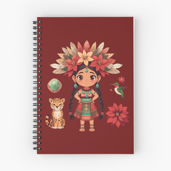 Item preview, Indigenous girl with two braids and a poinsettia flower headdress. designed and sold by AratingaCreativ.