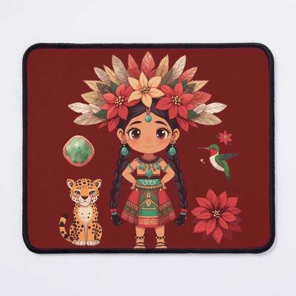 Item preview, Indigenous girl with two braids and a poinsettia flower headdress. designed and sold by AratingaCreativ.
