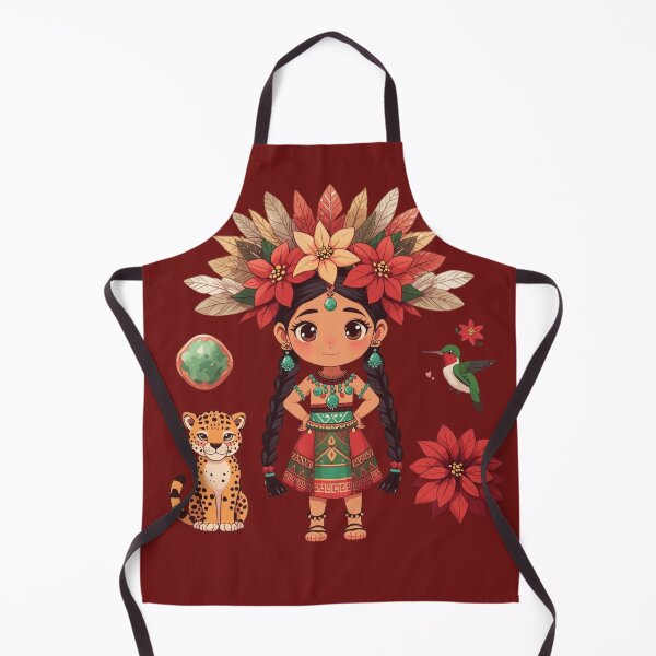 Item preview, Indigenous girl with two braids and a poinsettia flower headdress. designed and sold by AratingaCreativ.