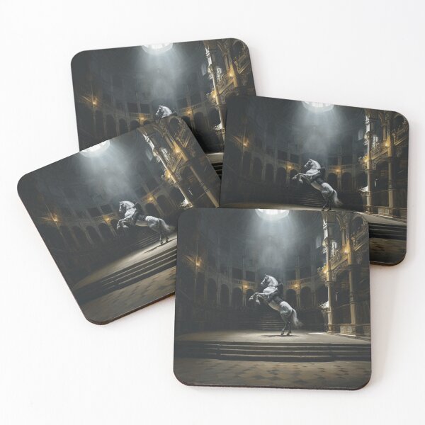 Item preview, A dramatic scene of a Lipizzaner horse performing a levade in an ancient, candle-lit arena Horses in Motion designed and sold by CDC40.