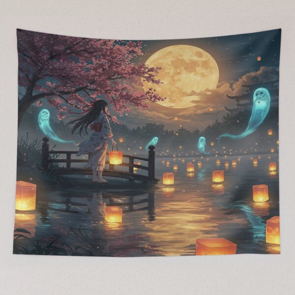 Item preview, Anime Girl Mourning Lost Souls Underneath Full Moon designed and sold by dewaaliverse.