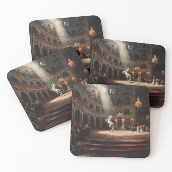 Item preview, A dramatic scene of a Lipizzaner horse performing a levade in an ancient, candle-lit arena Horses in Motion designed and sold by CDC40.