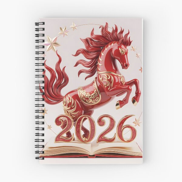 Item preview, 2026 Fire Horse Statue on Calendar – Red Gold Lunar New Year Art designed and sold by EmeraldeaDesign.