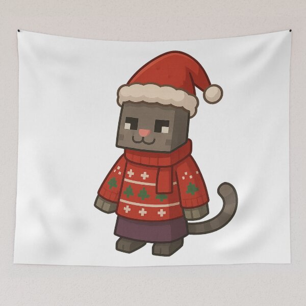 Item preview, Cat Santa Claus, Minecraft Style! Blocky, Jolly & Ready for Christmas designed and sold by DibujandoPorfa.