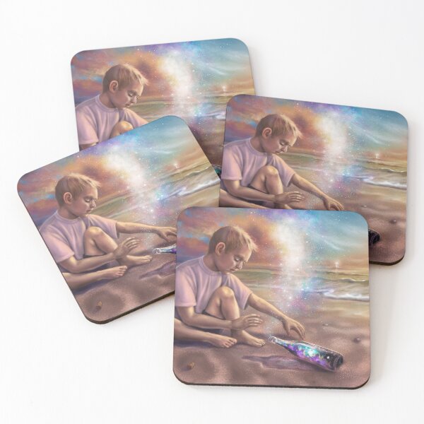 Item preview, The Message - Boy Discovering Galaxy in Bottle (Surreal Fantasy Art) designed and sold by Fantasy Illustrations & Fan Art.