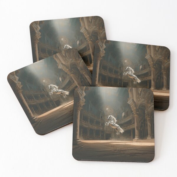 Item preview, A dramatic scene of a Lipizzaner horse performing a levade in an ancient, candle-lit arena Horses in Motion designed and sold by CDC40.