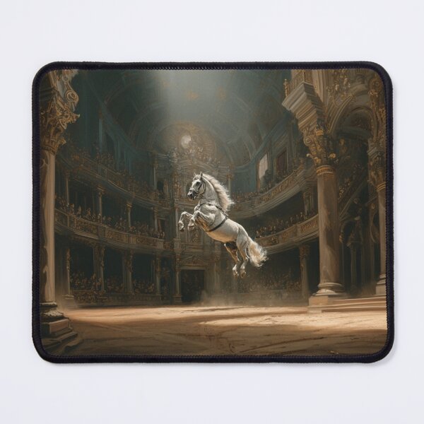 Item preview, A dramatic scene of a Lipizzaner horse performing a levade in an ancient, candle-lit arena Horses in Motion designed and sold by CDC40.