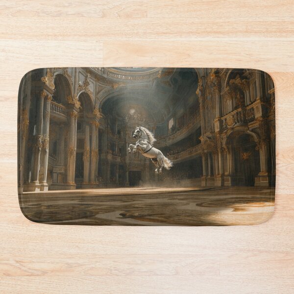Item preview, A dramatic scene of a Lipizzaner horse performing a levade in an ancient, candle-lit arena Horses in Motion designed and sold by CDC40.
