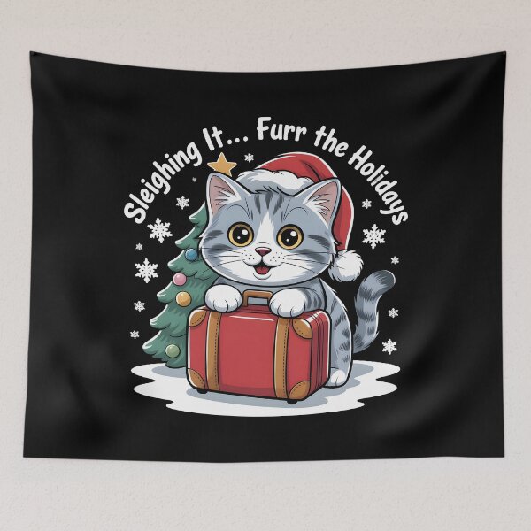 Item preview, Christmas Cat - Sleighing It… Furr the Holidays designed and sold by HAPPYinPIECES.