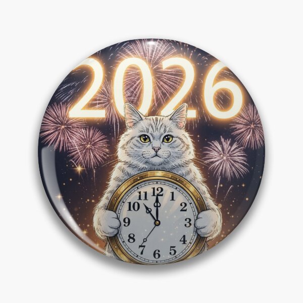 Item preview, Cat with New Year Clock designed and sold by PetJoyPrintsCO.