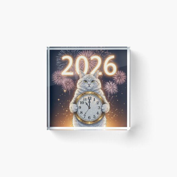 Item preview, Cat with New Year Clock designed and sold by PetJoyPrintsCO.