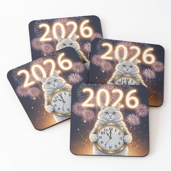 Item preview, Cat with New Year Clock designed and sold by PetJoyPrintsCO.