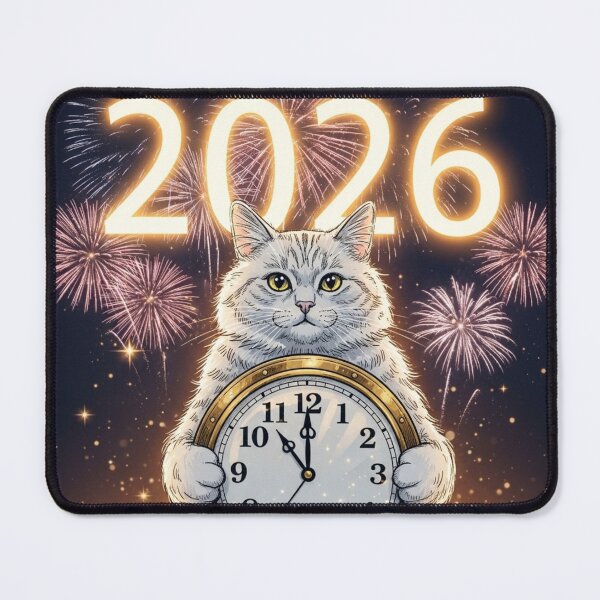 Item preview, Cat with New Year Clock designed and sold by PetJoyPrintsCO.
