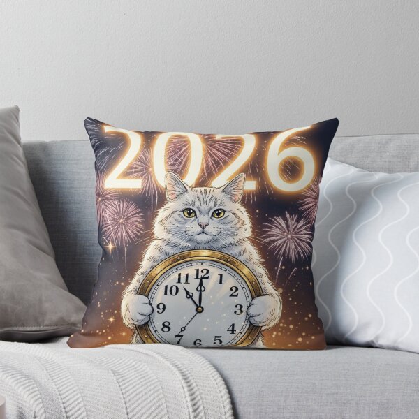 Item preview, Cat with New Year Clock designed and sold by PetJoyPrintsCO.