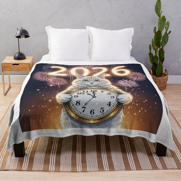 Item preview, Cat with New Year Clock designed and sold by PetJoyPrintsCO.