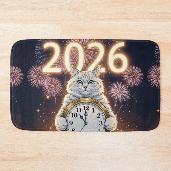 Item preview, Cat with New Year Clock designed and sold by PetJoyPrintsCO.